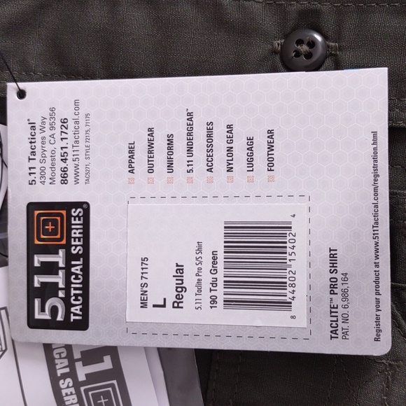 NWT 5.11 Tactical Large Tdu Green Teflon Short Sleeve Button Taclite Pro Shirt - Picture 5 of 15